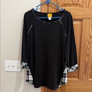 Ruby Rd. Black and White Plaid Accent Blouse
